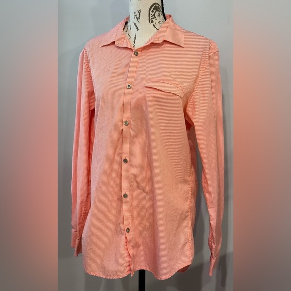 🧡Calvin Klein Long-Sleeve Button-Down Shirt - Light Orange with White Stripes - Picture 2 of 8